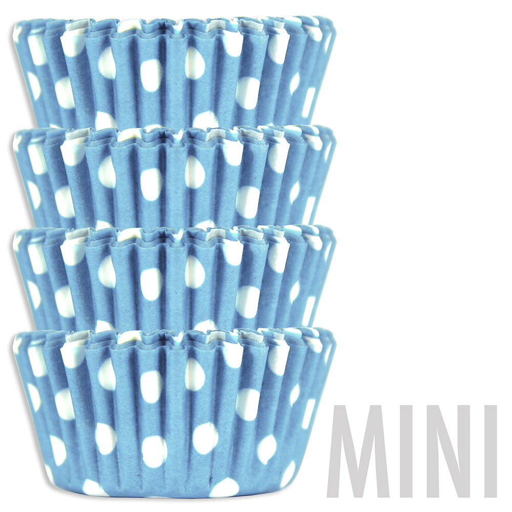 Mini Light Blue Polka Dot Baking Cups