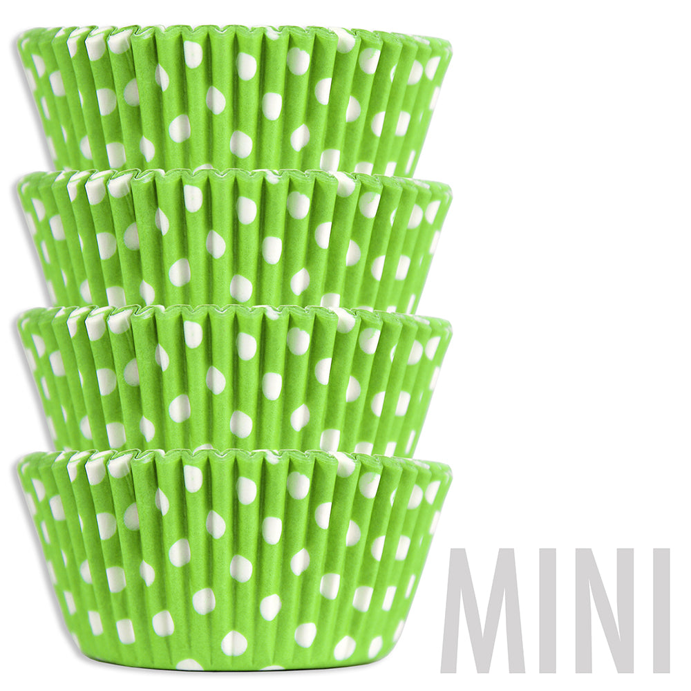 Mini Lime Green Polka Dot Baking Cups